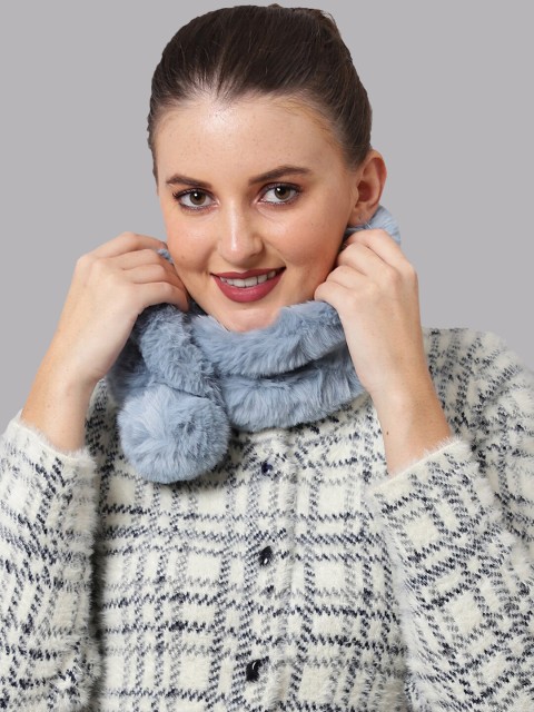

ELLIS Women Blue Solid Faux Fur Scarf Wrap collar shrug