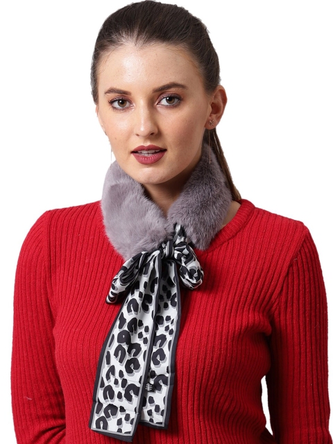 

ELLIS Women Grey Solid Fur Wrap Collar Mufflers