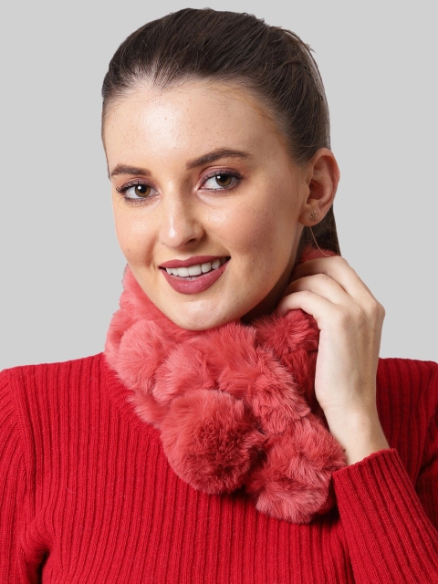 

ELLIS Women Rose Pink Solid Fur Wrap Collar Muffler