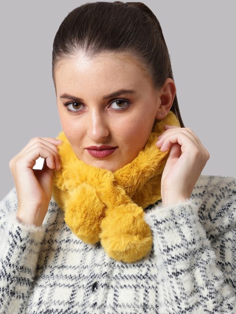 

ELLIS Women Yellow Solid Fur Wrap Collar Muffler