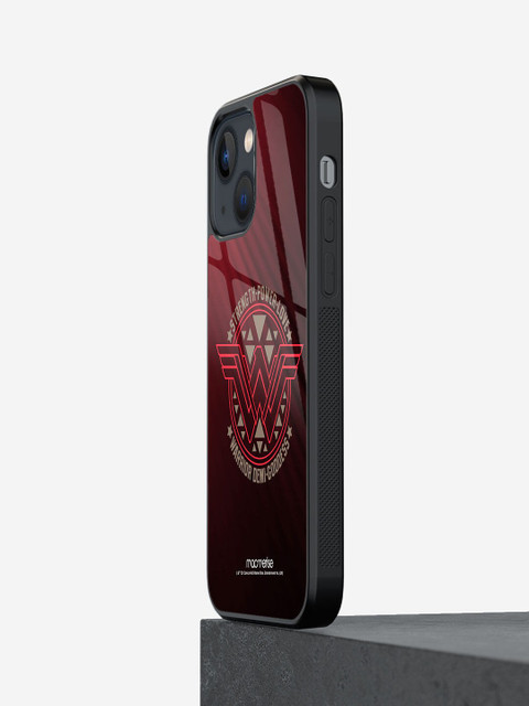 

macmerise Adults Black & Red Printed Wonder Woman Stamp Glass iPhone 13 Mini Back Case