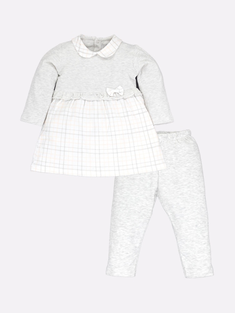 

BABY GO Girls Grey & White Printed Pure Cotton Top with Leggings