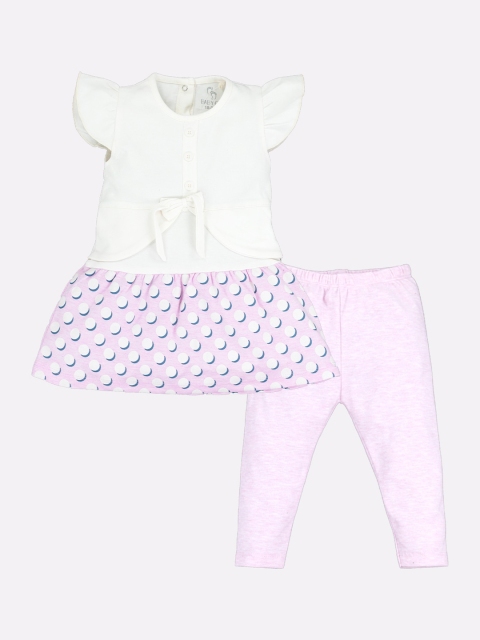 

BABY GO Girls Pink & White Printed Top with Leggings