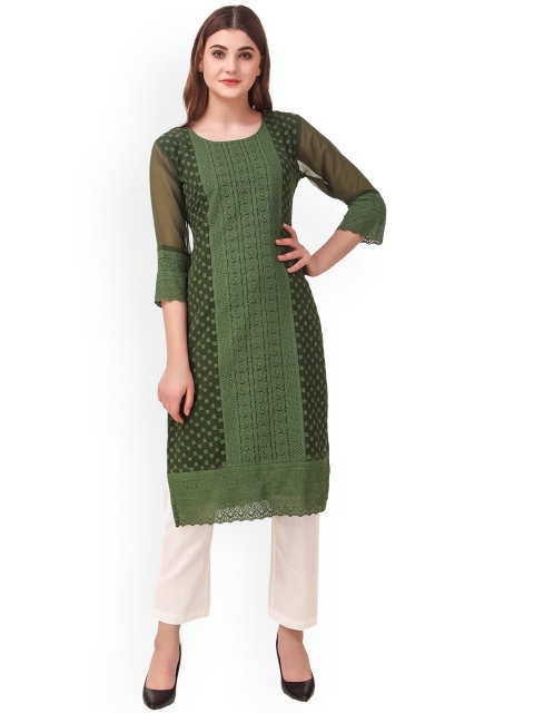 

SWAGG INDIA Women Olive Green Georgette Kurta