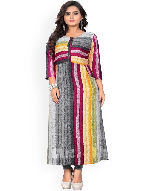 

KALINI Women Grey Striped Anarkali Kurta