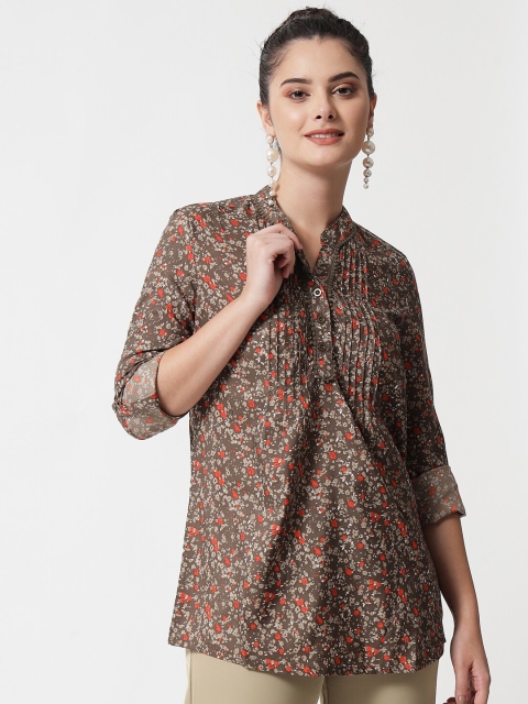 

MAXENCE Women Brown & Red Floral Printed Top