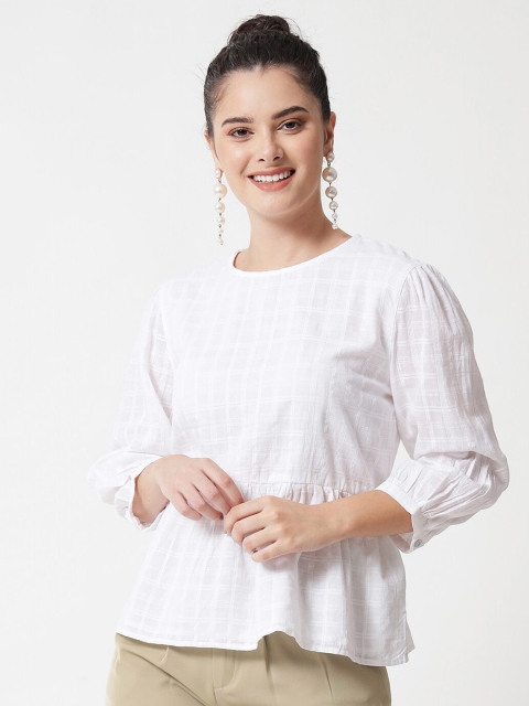 

MAXENCE Women White Checked Peplum Top