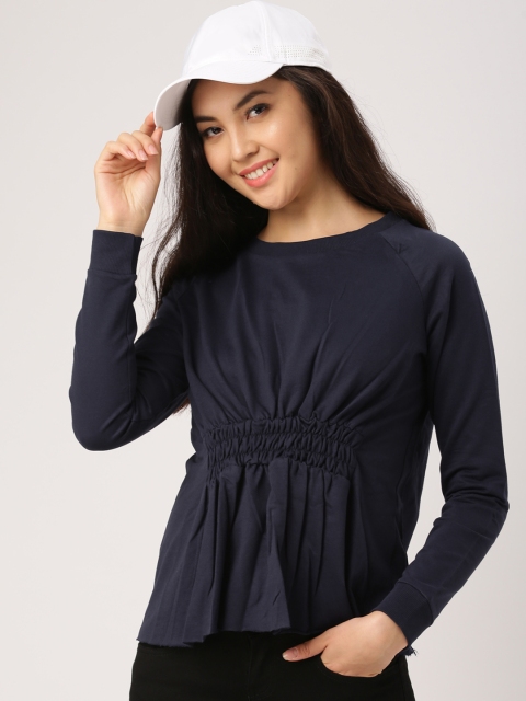 

DressBerry Women Navy Blue Solid Cinched Waist Sweatshirt