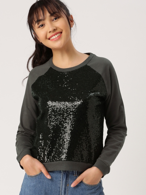 

DressBerry Women Charcoal Grey Solid Sweatshirt