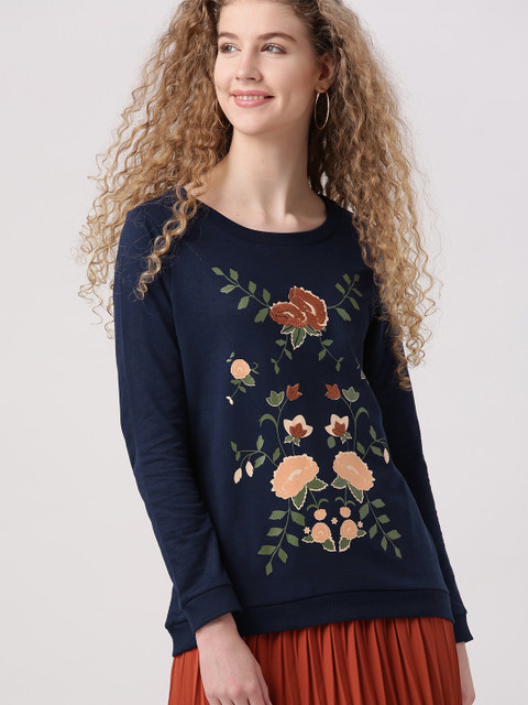 

DressBerry Women Navy Printed Sweatshirt, Navy blue