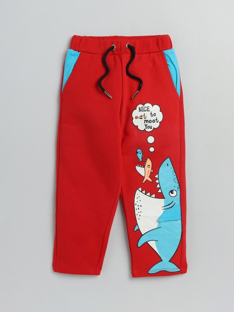 

Lazy Shark Boys Red & Blue Printed Cotton Regular Fit Track Pants