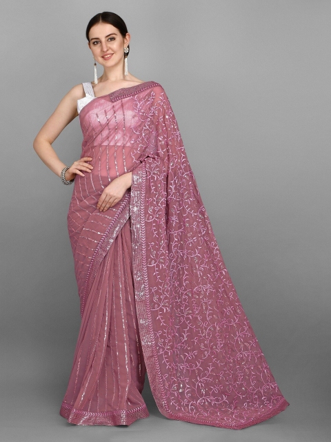 

Ethnic Yard Purple Embellished Pure Cotton Saree