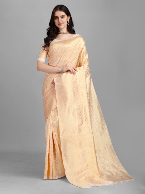 

Ethnic Yard Cream-Coloured & Gold-Toned Woven Design Pure Silk Saree