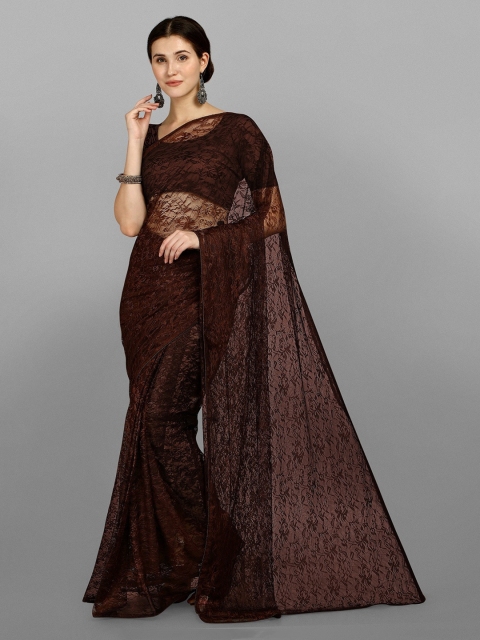 

Ethnic Yard Brown Woven Design Net Saree