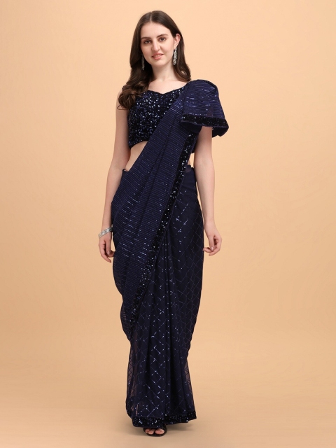 

Ethnic Yard Blue Sequin Embellished Pure Silk Saree