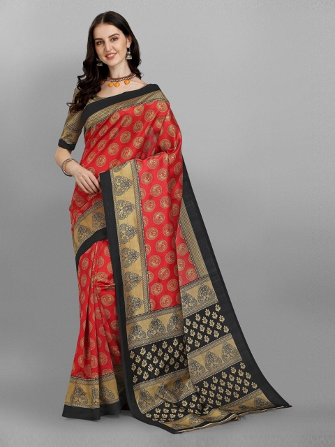 

Ethnic Yard Red & Black Ethnic Motifs Silk Saree