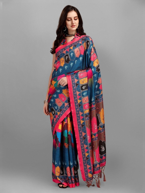 

Ethnic Yard Blue & Pink Pure Silk Saree