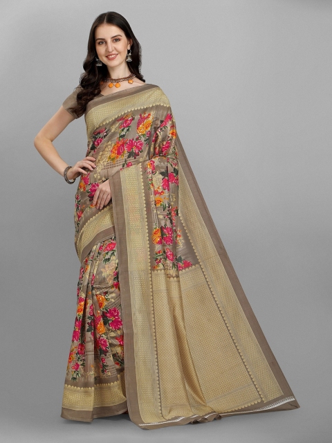 

Ethnic Yard Beige Floral Pure Silk Saree