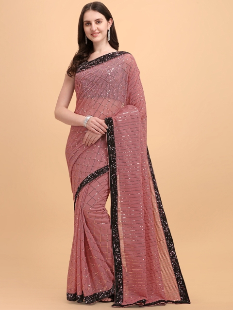 

Ethnic Yard Purple Embellished Sequinned Pure Georgette Saree
