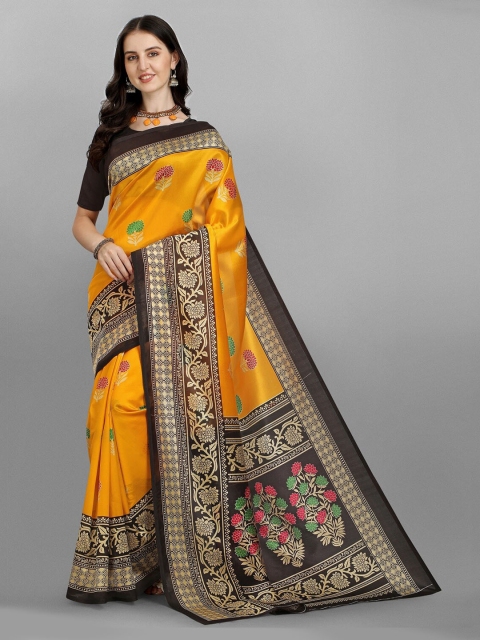 

Ethnic Yard Black Woven Design Saree, Yellow