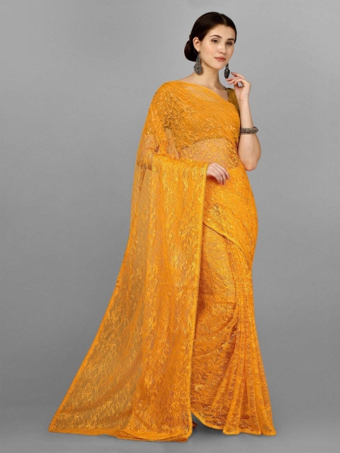 

Ethnic Yard Yellow Embellished Net Saree
