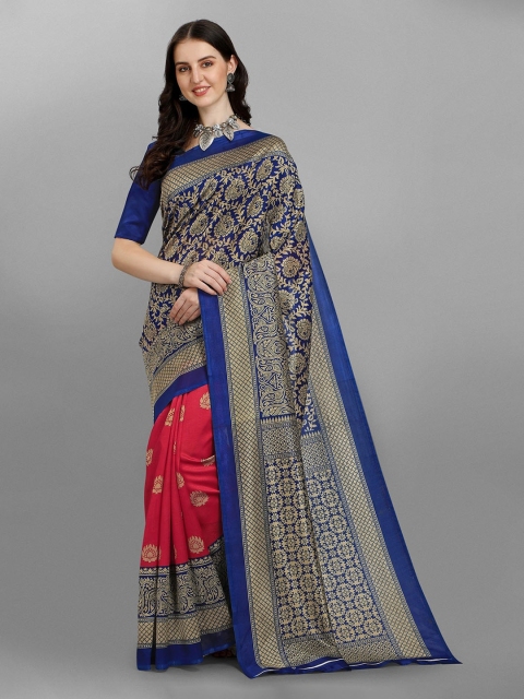 

Ethnic Yard Blue & Red Woven Design Pure Silk Saree