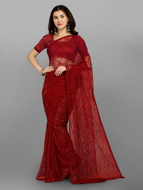 

Ethnic Yard Maroon Embellished Net Saree
