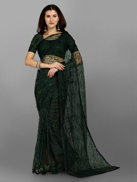 

Ethnic Yard Green Woven Design Net Saree