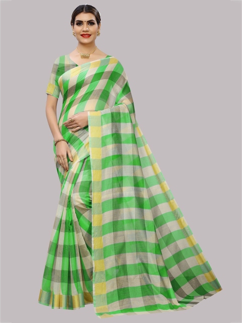 

Ethnic Yard Green Checked Saree