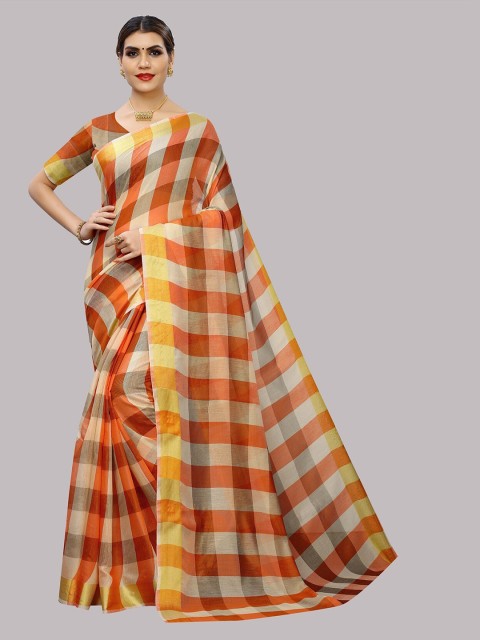 

Ethnic Yard Orange-Colored Checked Saree