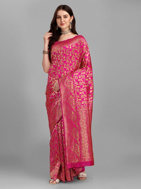 

Ethnic Yard Pink Floral Zari Saree