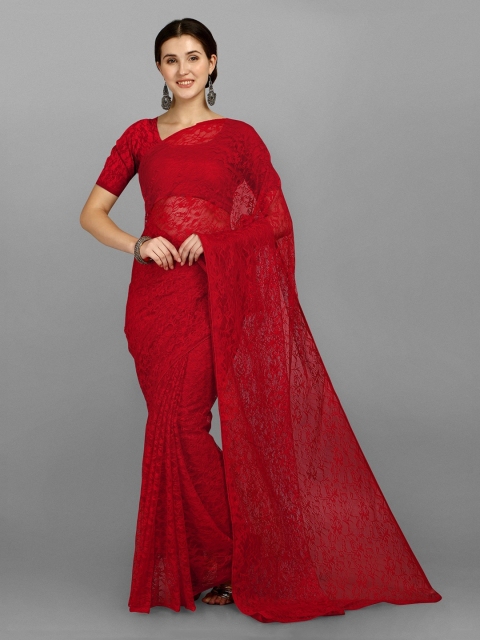 

Ethnic Yard Red Woven Design Net Saree