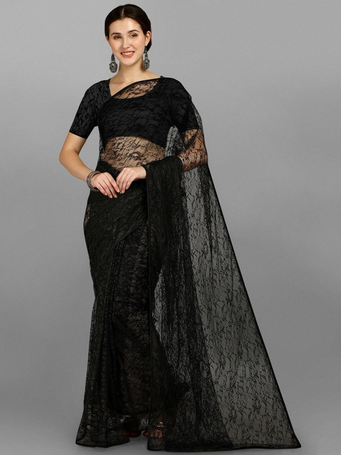 

Ethnic Yard Women Self-Design Saree, Black