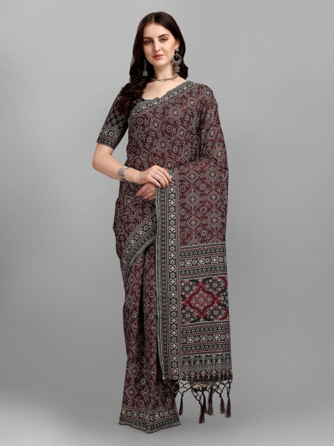 

Ethnic Yard Women Brown & Black Printed Saree