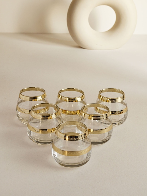 

Clasiko Set Of 6 Transparent Solid Glasses With Golden Rim