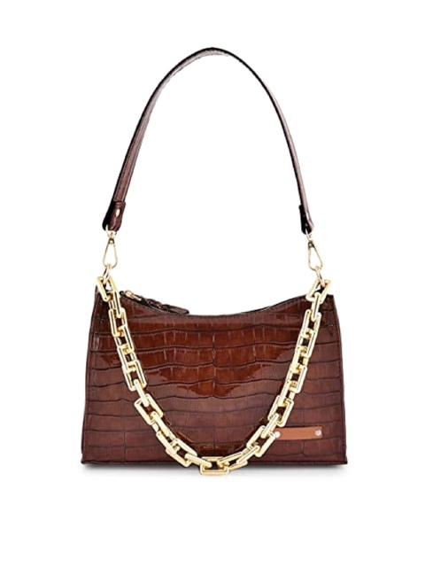 

Lychee bags Brown Textured PU Structured Hobo Bag