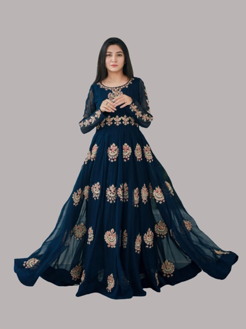 

YOYO Fashion Blue & Pink Embroidered Semi-Stitched Dress Material