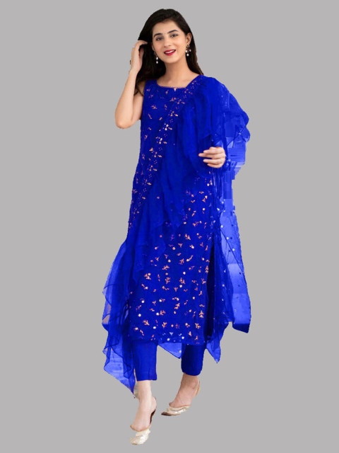 

YOYO Fashion Blue & White Embroidered Semi-Stitched Dress Material