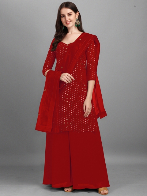 

YOYO Fashion Maroon & Gold-Toned Embroidered Semi-Stitched Dress Material