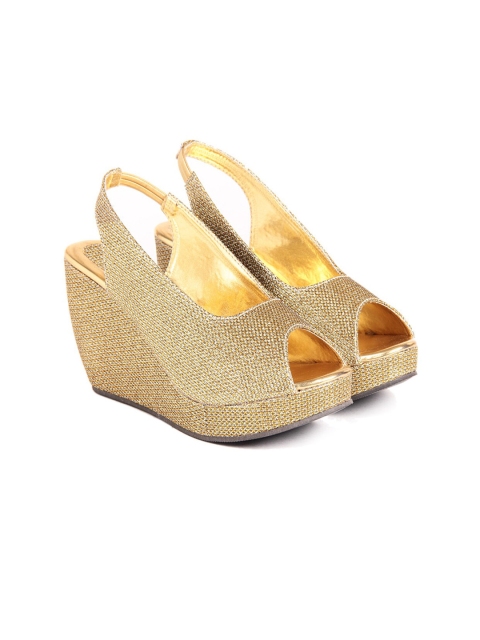 

Shoetopia Gold-Toned Party High-Top Wedge Peep Toes