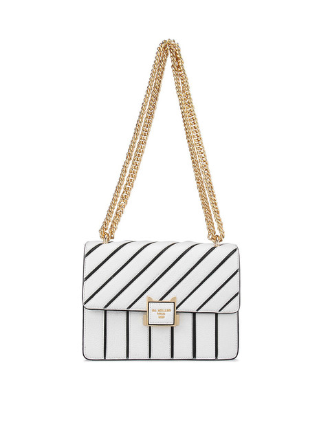 

Da Milano Women White Striped Leather Structured Shoulder Bag