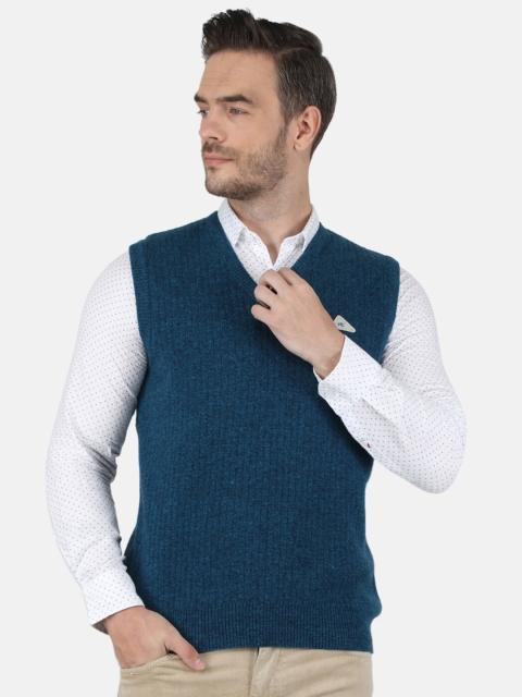

Monte Carlo Men Blue Solid V Neck Sweater Vest