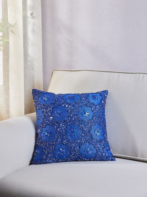 

Pure Home and Living Blue & Silver-Toned Embroidered Square Cushion Covers