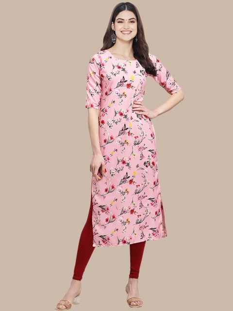 

KALINI Women Pink Floral Printed Straight Crepe Kurta