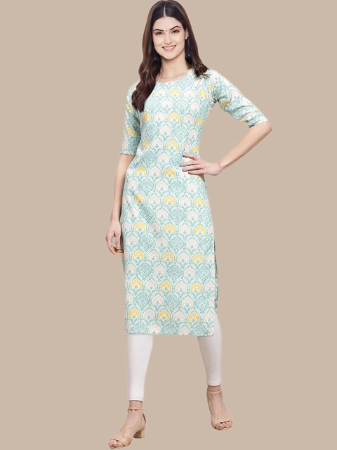 

KALINI Women Blue & White Ethnic Motifs Printed Summer Sheers Crepe Kurta