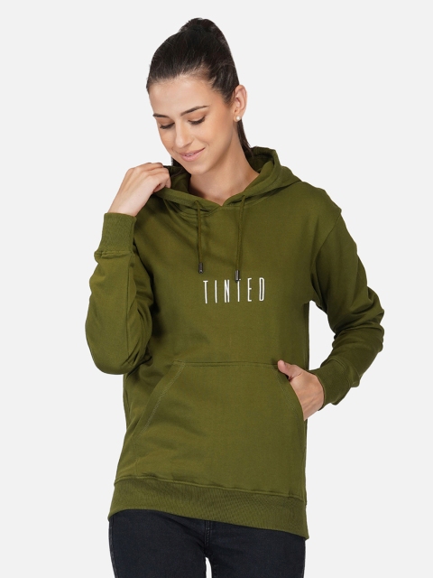 

Tinted Women Olive Green Hooded Sweatshirt