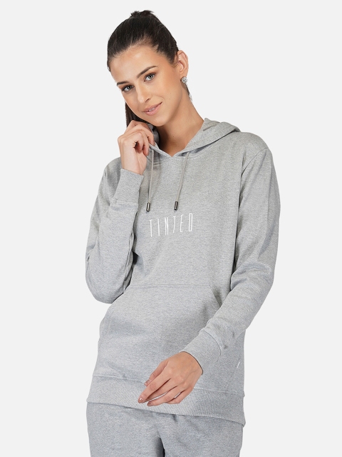 

Tinted Women Grey Melange Hooded Sweatshirt