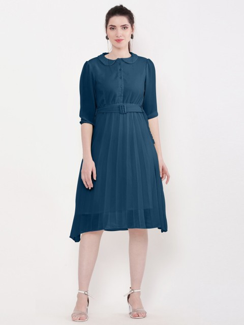 

WinEra Women Teal Solid Georgette Dress