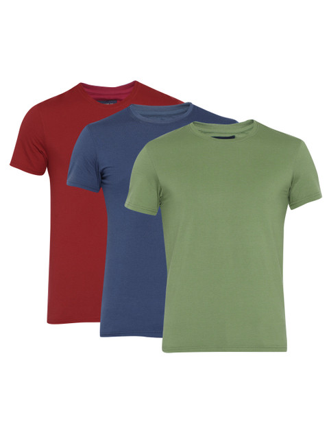 

Peter England Men Pack of 3 Solid Round Neck T-shirts, Green