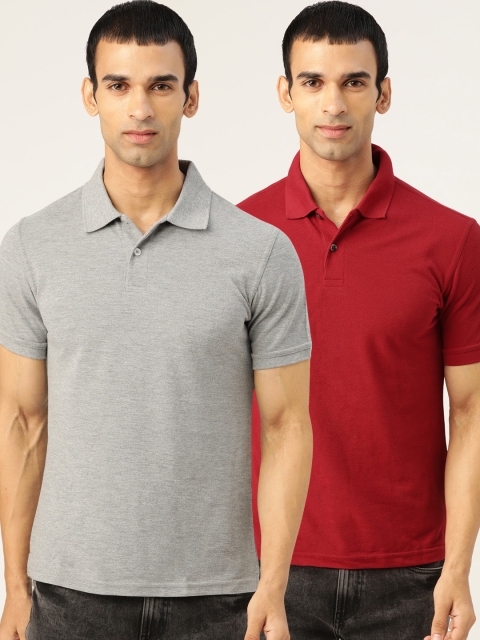 

Peter England Men Pack Of 2 Solid Polo Collar Slim Fit T-shirt, Red